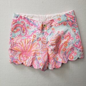 Lilly Pulitzer Sz 2 Cotton Women The Buttercup Short Pink Scallop Beach Tropical